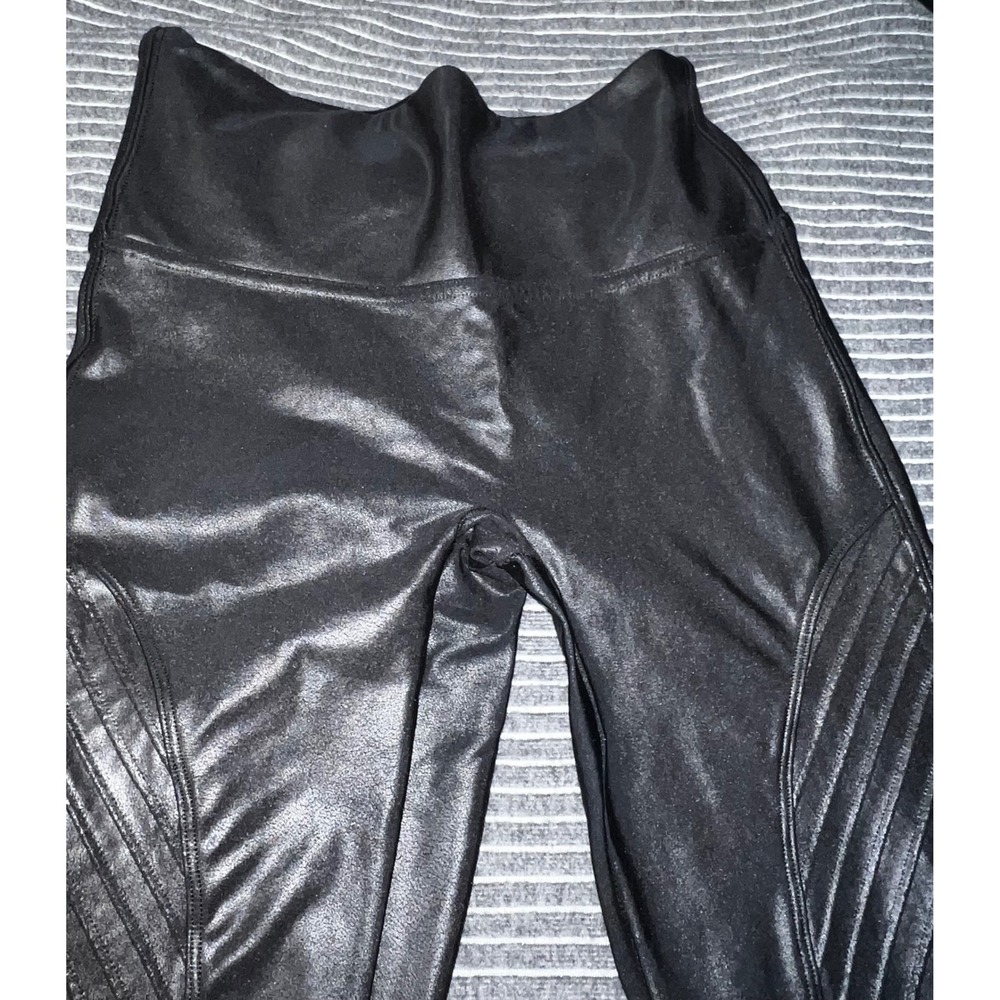 Spanx Faux Leather Moto Leggings Very Black High Rise Petite Medium M/M - Picture 2 of 15